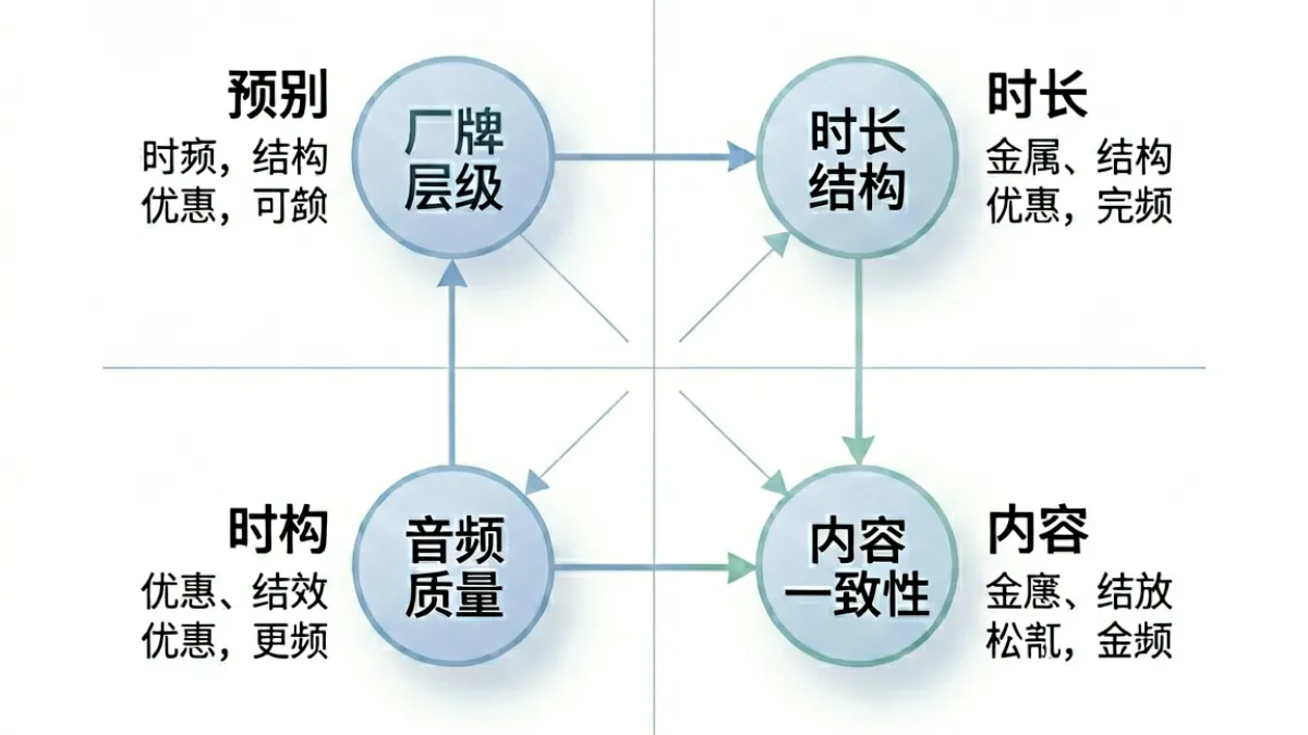 影迷整理的北条麻妃作品质量评判框架图示，包含厂牌、时长、音质等维度标注
